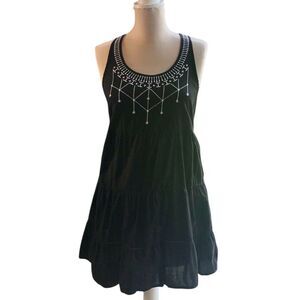 Express Black Embroidered Tiered Whimsigoth Dress Sleeveless Casual XS‎
